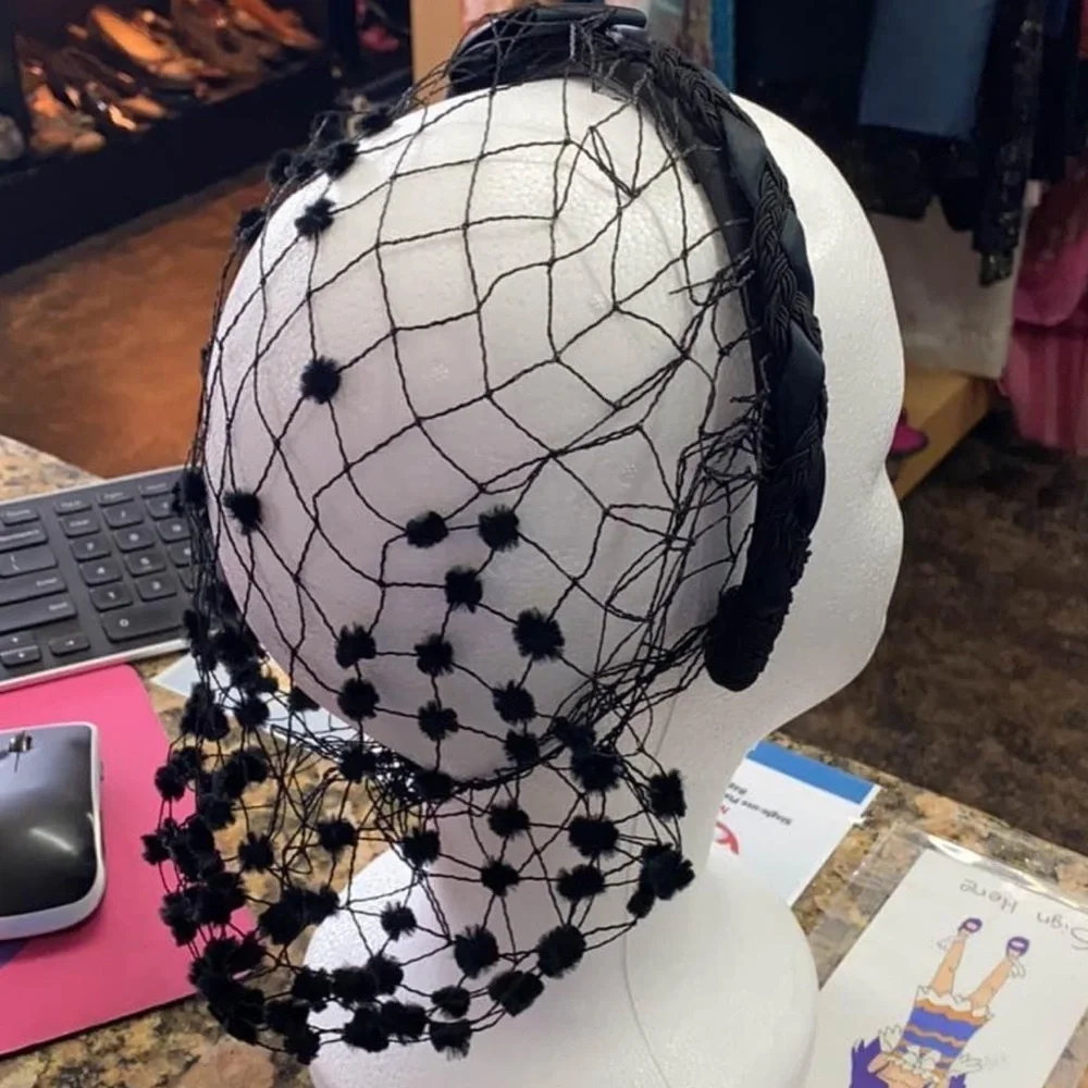 Whittall & Shon Black Fascinator Headband with Bow & Net Veil